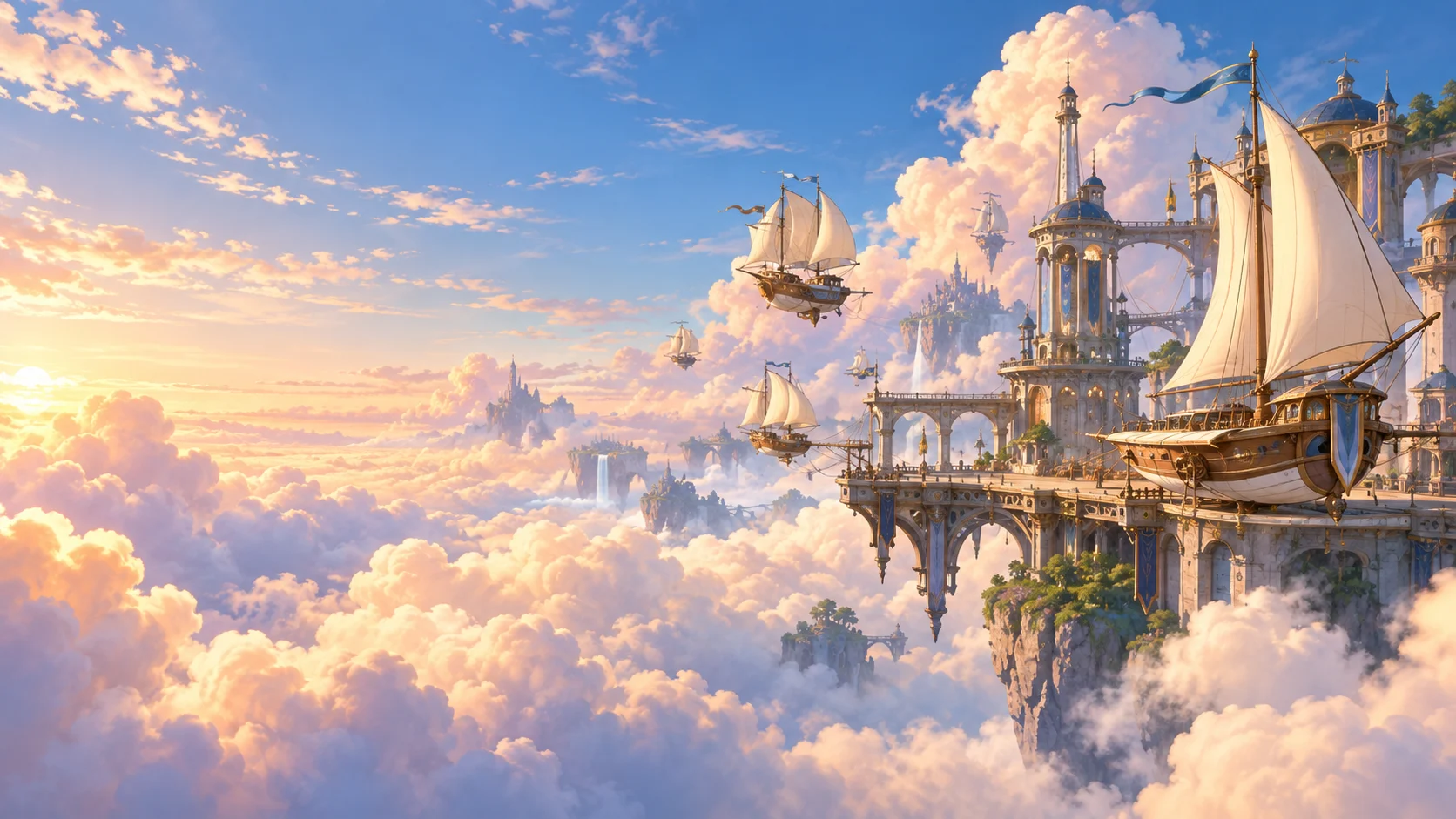 Cloud Regatta — ink-painted or illustrated environment