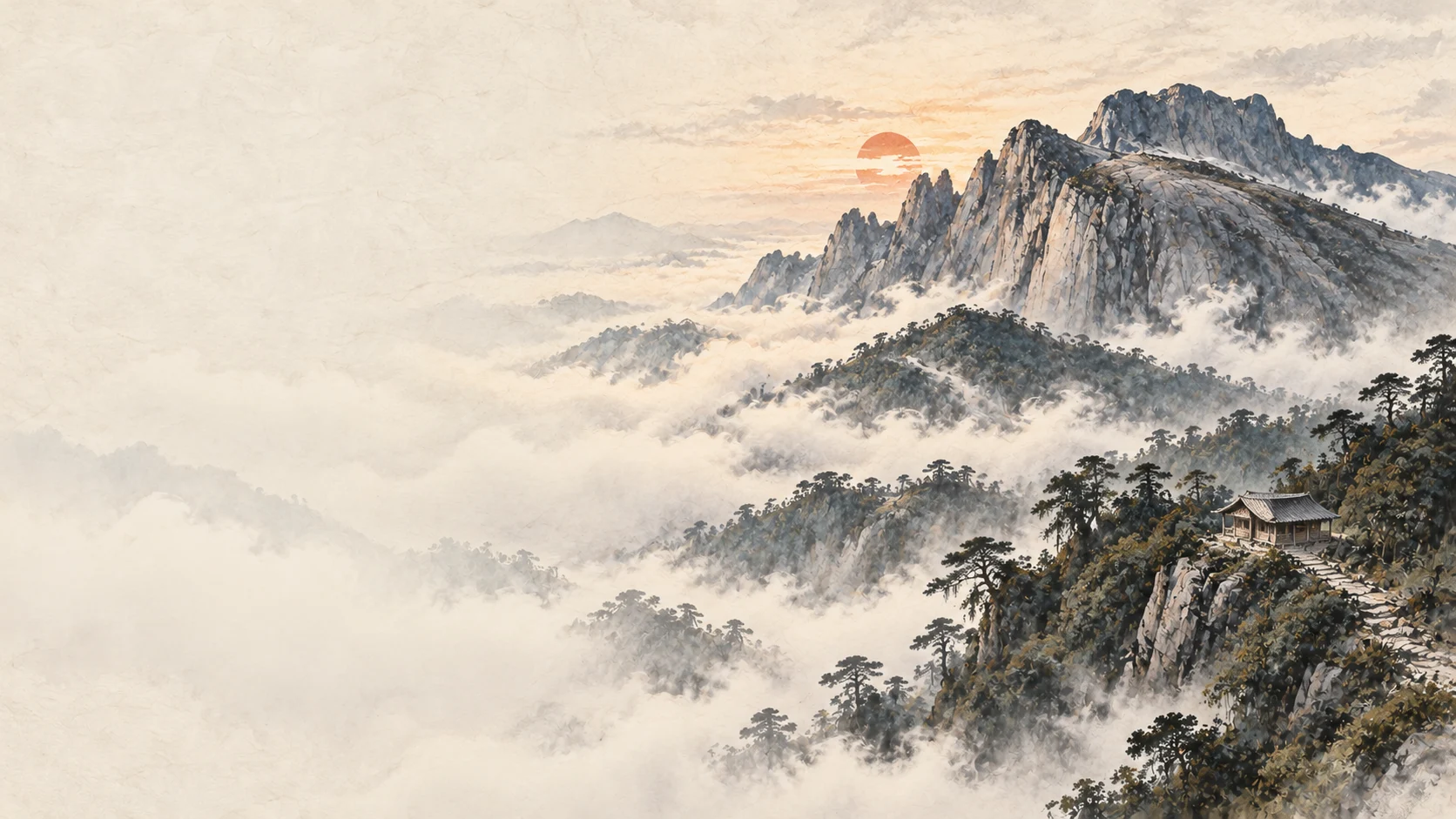神山云海 · Mount Kinabalu — ink-painted or illustrated environment