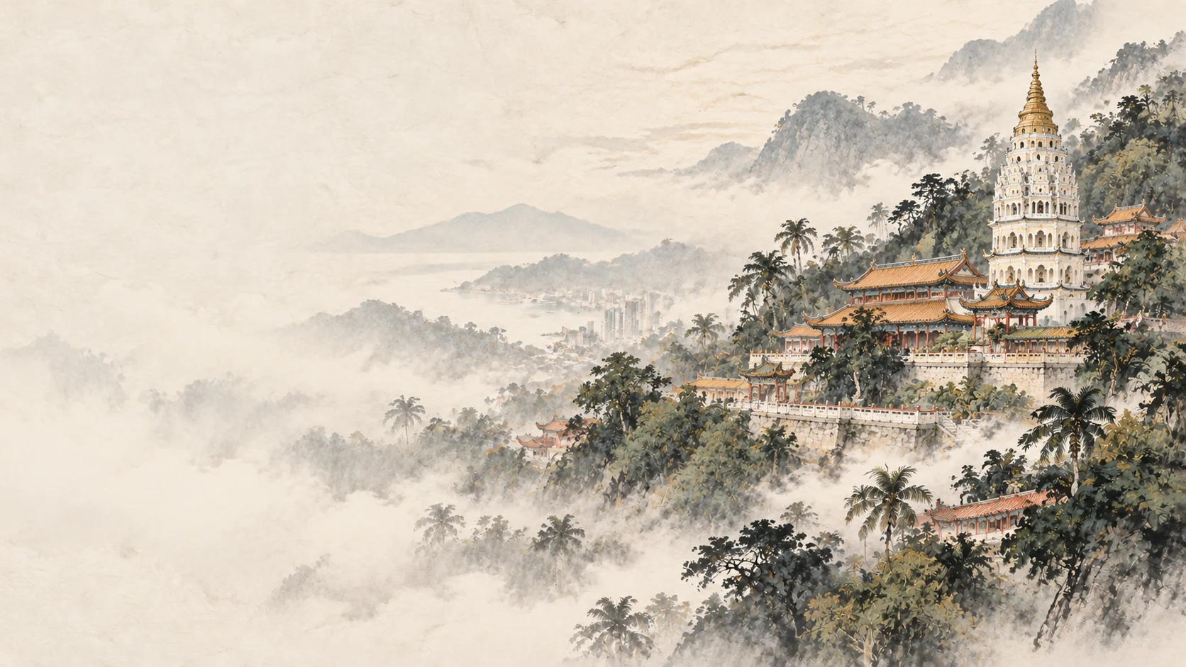 槟城古韵 · Penang Heritage — ink-painted or illustrated environment